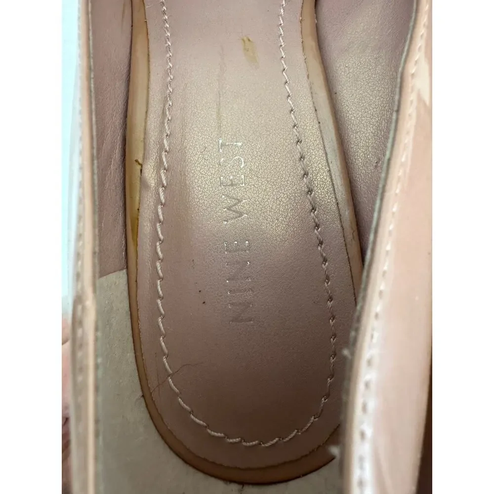 Nine West Fealey Peep Toe Bow Leather Pumps Heels Formal Office Pink Beige 7.5